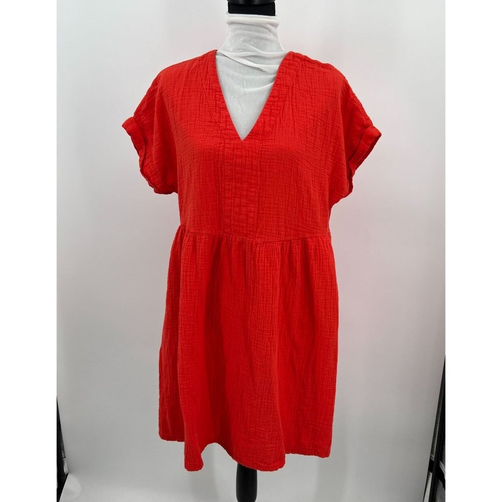 Universal Thread Orange V-Neck Gauze Cotton Dress Size Large
